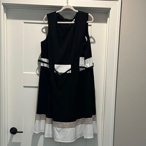 NEW Calvin Klein Black Dress with White and Tan Detail